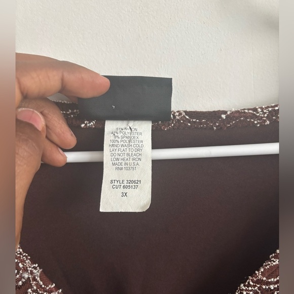 Embroidered Brown Lace Blouse 3X Floral Boho Artsy Mature Elegant Evening Party - Picture 5 of 6